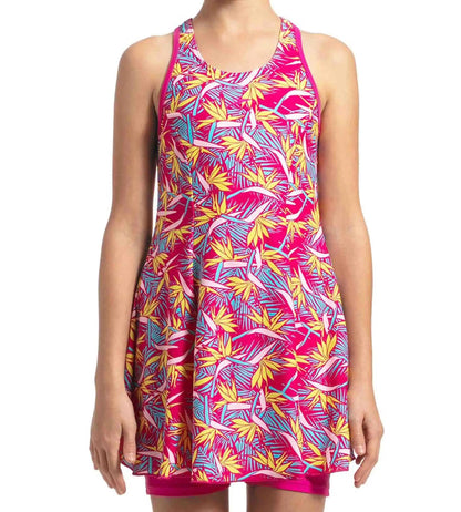 Girl's Endurance 10 Printed Swimdress With Boyleg - Electric pink & Citron_4