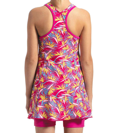 Girl's Endurance 10 Printed Swimdress With Boyleg - Electric pink & Citron_5