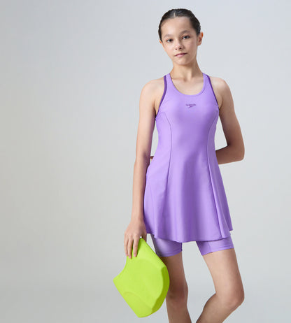 Girl's Endurabrite Racerback Swimdress With Boyleg - Purple Mist & Tillandsia Purple