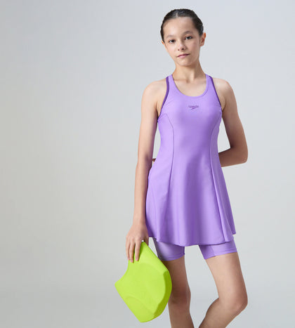 Girl's Endurabrite Racerback Swimdress With Boyleg - Purple Mist & Tillandsia Purple