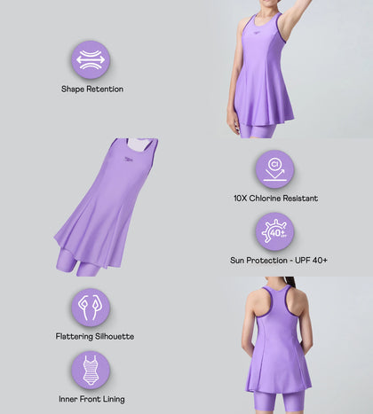 Girl's Endurabrite Racerback Swimdress With Boyleg - Purple Mist & Tillandsia Purple