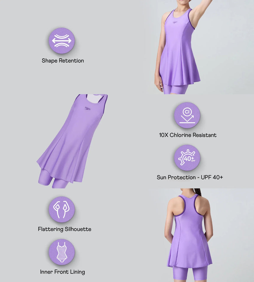 Girl's Endurabrite Racerback Swimdress With Boyleg - Purple Mist & Tillandsia Purple
