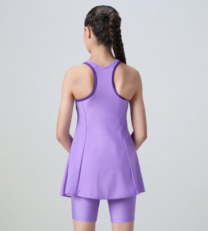 Girl's Endurabrite Racerback Swimdress With Boyleg - Purple Mist & Tillandsia Purple