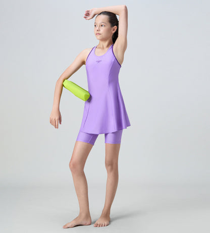 Girl's Endurabrite Racerback Swimdress With Boyleg - Purple Mist & Tillandsia Purple
