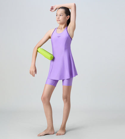 Girl's Endurabrite Racerback Swimdress With Boyleg - Purple Mist & Tillandsia Purple