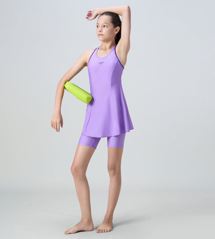 Girl's Endurabrite Racerback Swimdress With Boyleg - Purple Mist & Tillandsia Purple