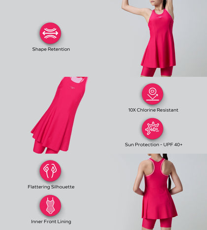 Girl's Enduraflex Racerback Swimdress With Boyleg - Ruby & Pink Lemonade