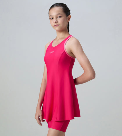 Girl's Enduraflex Racerback Swimdress With Boyleg - Ruby & Pink Lemonade
