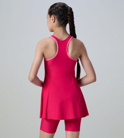 Girl's Enduraflex Racerback Swimdress With Boyleg - Ruby & Pink Lemonade