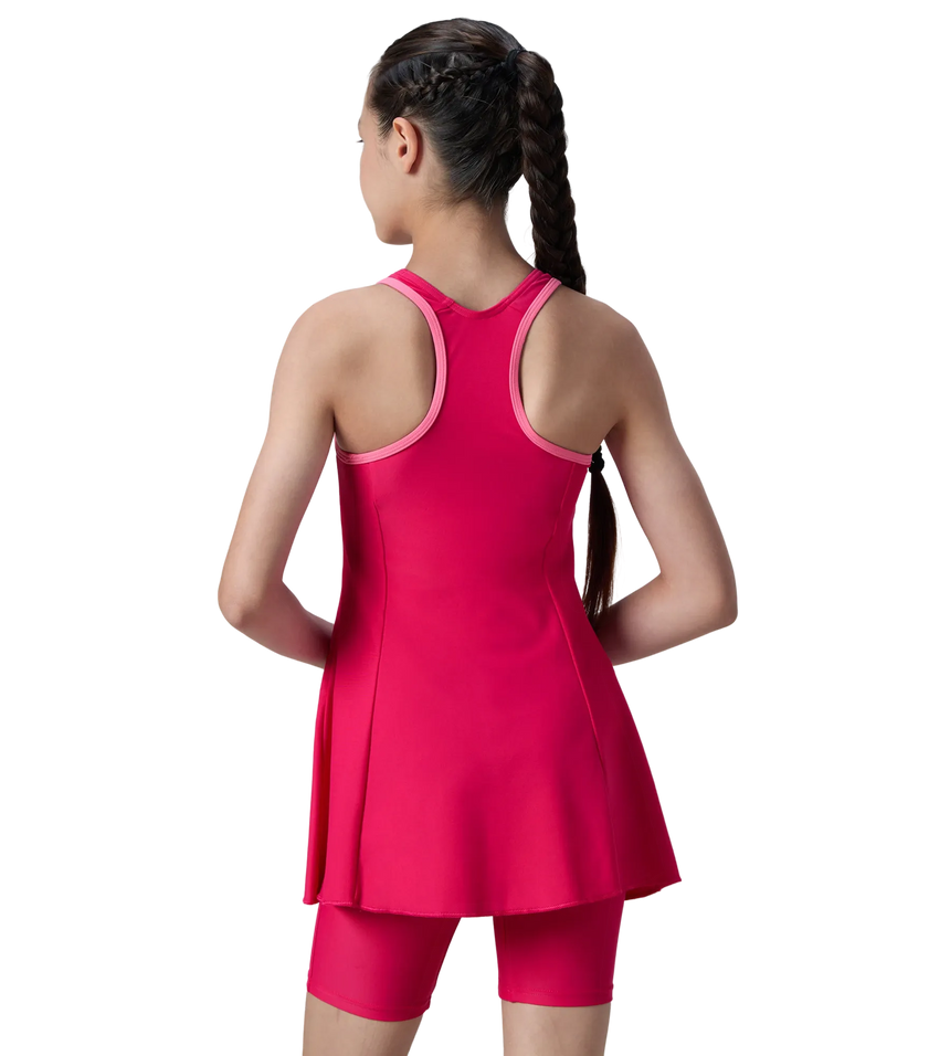 Girl's Enduraflex Racerback Swimdress With Boyleg - Ruby & Pink Lemonade