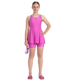 Girl's Endura Brite Racerback Swimdress With Boyleg - Neon Violet & Hapuna Blue