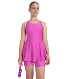 Girl's Endura Brite Racerback Swimdress With Boyleg - Neon Violet & Hapuna Blue