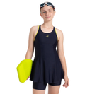 Girl's Endurance 10 Racerback Swimdress With Boyleg - True Navy & Lemon Drizzle