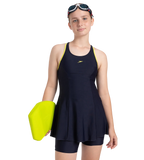 Girl's Endurance 10 Racerback Swimdress With Boyleg - True Navy & Lemon Drizzle