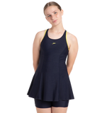 Girl's Endurance 10 Racerback Swimdress With Boyleg - True Navy & Lemon Drizzle