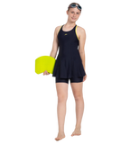 Girl's Endurance 10 Racerback Swimdress With Boyleg - True Navy & Lemon Drizzle