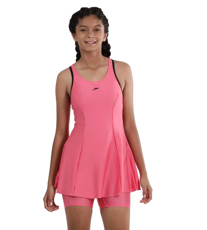 Girl's Racerback Swimdress With Boyleg - Fandango Pink & Black