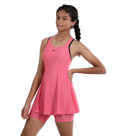 Girl's Racerback Swimdress With Boyleg - Fandango Pink & Black