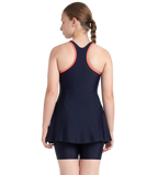 Girl's Endurance10 Racerback Swimdress With Boyleg - True Navy & Coral Sands