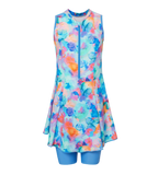 Girl's Endurance10 Printed Closedback Swimdress With Boyleg - Angelic Blue & Periwinkle Blue