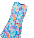 Girl's Endurance10 Printed Closedback Swimdress With Boyleg - Angelic Blue & Periwinkle Blue