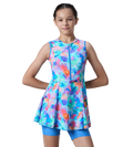 Girl's Endurance10 Printed Closedback Swimdress With Boyleg - Angelic Blue & Periwinkle Blue