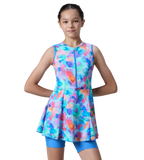 Girl's Endurance10 Printed Closedback Swimdress With Boyleg - Angelic Blue & Periwinkle Blue