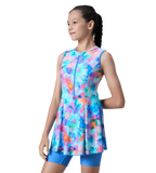 Girl's Endurance10 Printed Closedback Swimdress With Boyleg - Angelic Blue & Periwinkle Blue