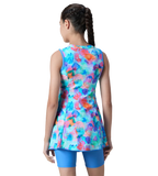 Girl's Endurance10 Printed Closedback Swimdress With Boyleg - Angelic Blue & Periwinkle Blue