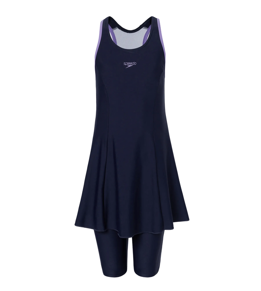 Girl's Endurance10 Racerback Swimdress With Boyleg - True Navy & Purple Mist