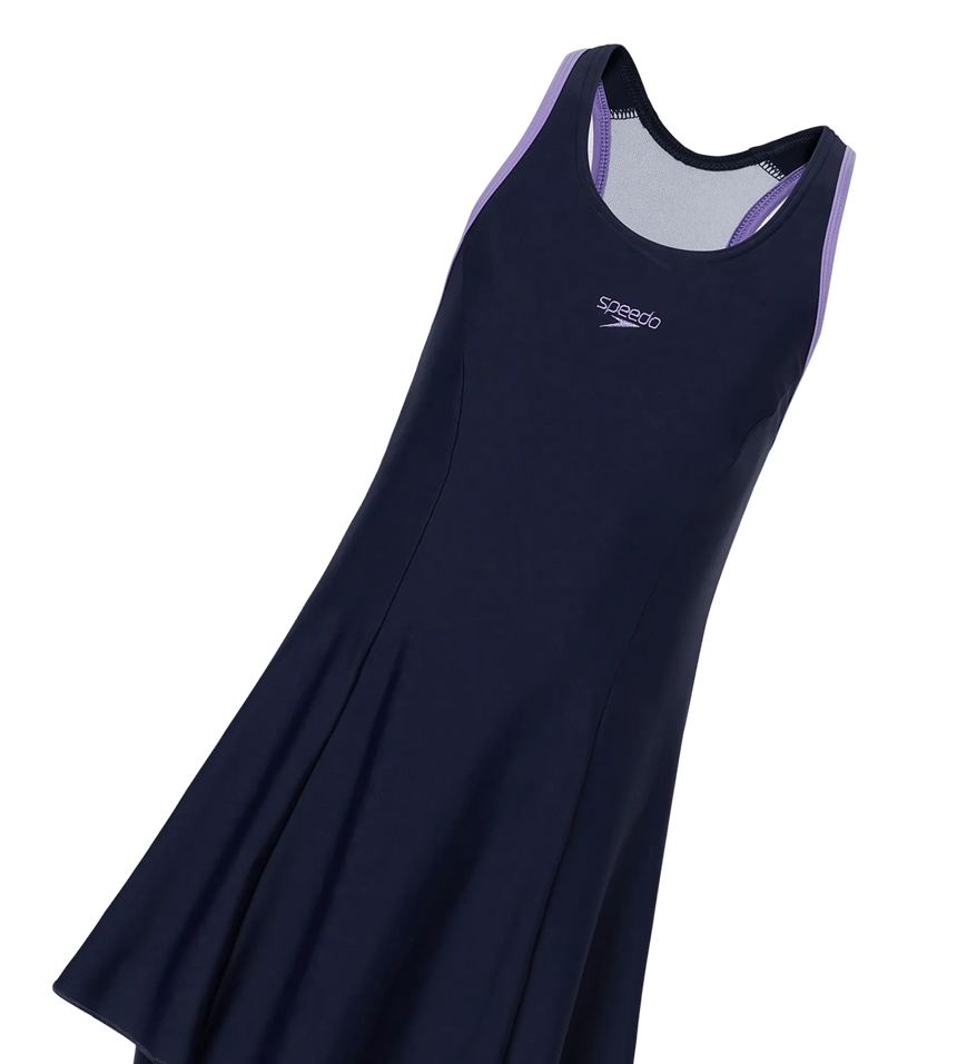 Girl's Endurance10 Racerback Swimdress With Boyleg - True Navy & Purple Mist