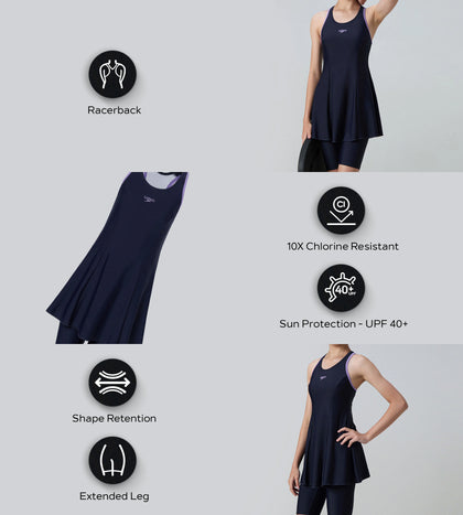 Girl's Endurance10 Racerback Swimdress With Boyleg - True Navy & Purple Mist