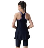 Girl's Endurance10 Racerback Swimdress With Boyleg - True Navy & Purple Mist