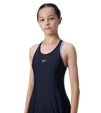 Girl's Endurance10 Racerback Swimdress With Boyleg - True Navy & Purple Mist