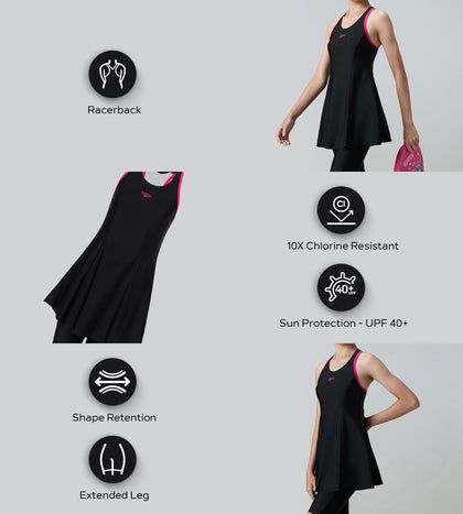 Girl's Endurance10 Racerback Swimdress With Boyleg - Black & Ruby