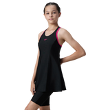 Girl's Endurance10 Racerback Swimdress With Boyleg - Black & Ruby