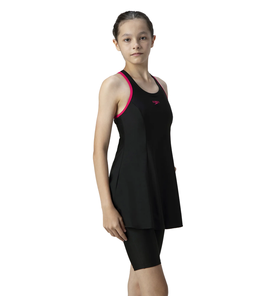 Girl's Endurance10 Racerback Swimdress With Boyleg - Black & Ruby