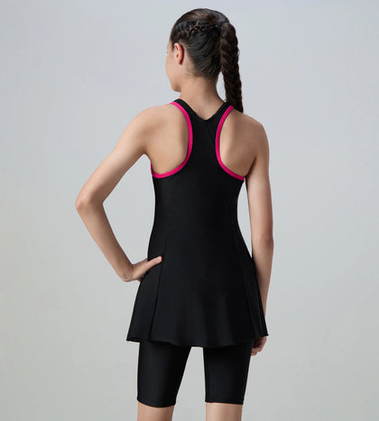 Girl's Endurance10 Racerback Swimdress With Boyleg - Black & Ruby