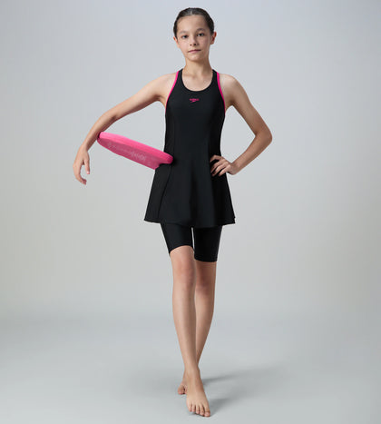 Girl's Endurance10 Racerback Swimdress With Boyleg - Black & Ruby