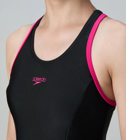 Girl's Endurance10 Racerback Swimdress With Boyleg - Black & Ruby