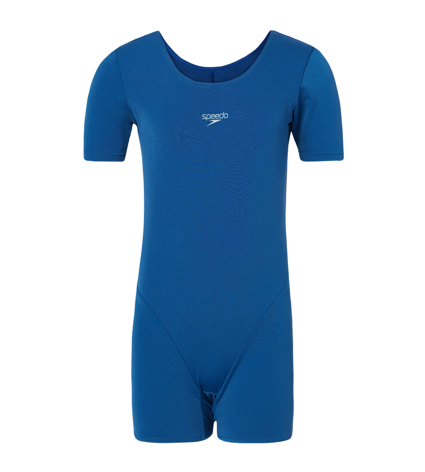Girl's Endurance+ Short Sleeve Essential U-Back Legsuit - Aegean Denim & Acadia Blue