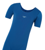 Girl's Endurance+ Short Sleeve Essential U-Back Legsuit - Aegean Denim & Acadia Blue