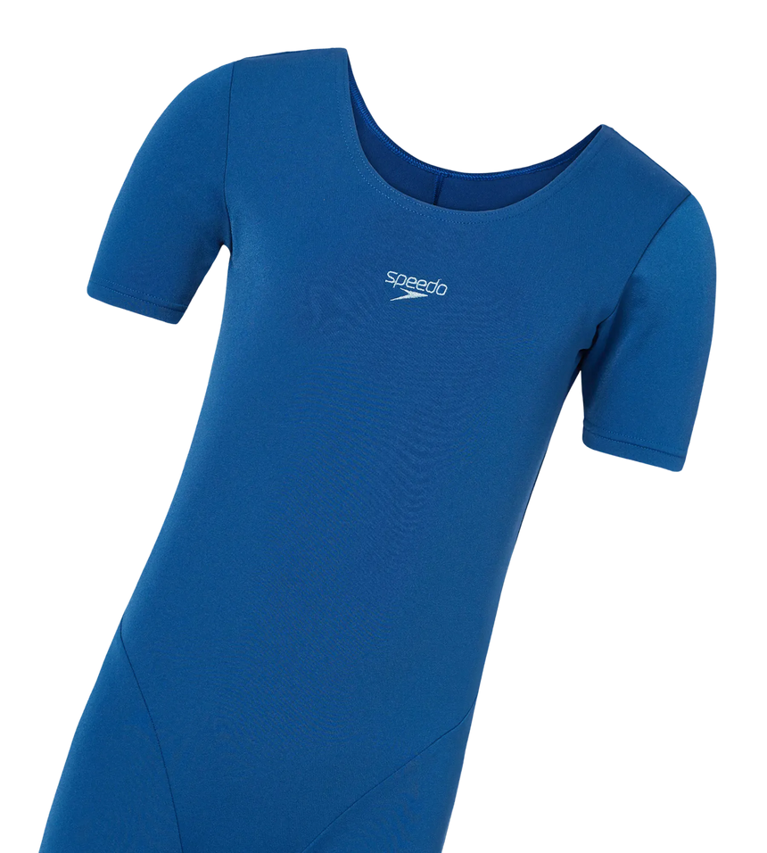 Girl's Endurance+ Short Sleeve Essential U-Back Legsuit - Aegean Denim & Acadia Blue
