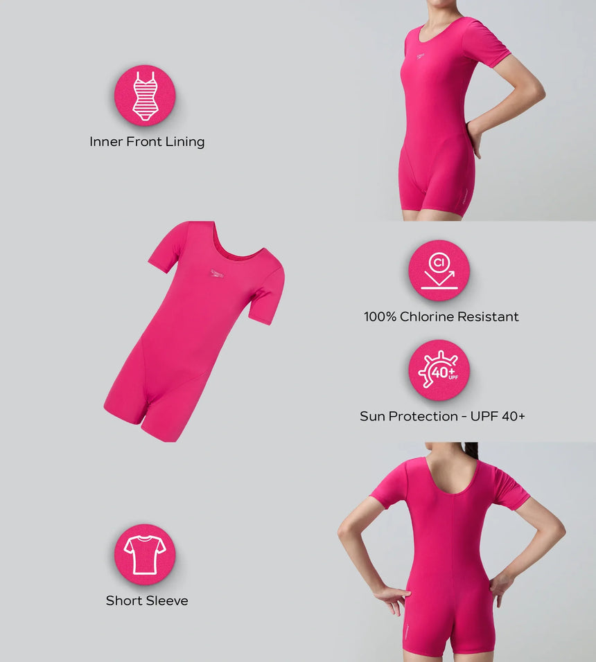 Girl's Endurance+ Short Sleeve Essential U-Back Legsuit - Ruby & Pink Lemonade
