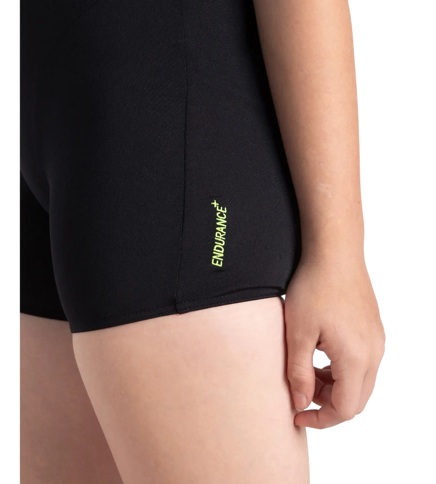 Girl's Endurance+ Sleeved Essential U-Back Legsuit - Black & Hyper Yellow