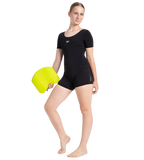 Girl's Endurance+ Sleeved Essential U-Back Legsuit - Black & Hyper Yellow