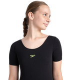 Girl's Endurance+ Sleeved Essential U-Back Legsuit - Black & Hyper Yellow