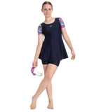 Girl's Endurance10 Sleeved Closedback Swimdress With Boyleg - True Navy, Neon Violet & Arctic Glass