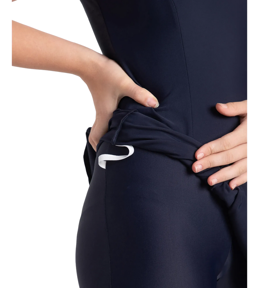 Girl's Endurance10 Sleeved Closedback Swimdress With Boyleg - True Navy & Coral Sands