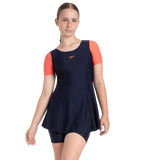 Girl's Endurance10 Sleeved Closedback Swimdress With Boyleg - True Navy & Coral Sands